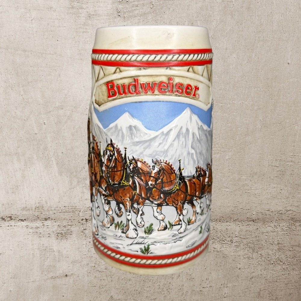 Vtg Budweiser Clydesdales Beer Stein Mug 1985 Limited Edition Ceramarte Brazil‎